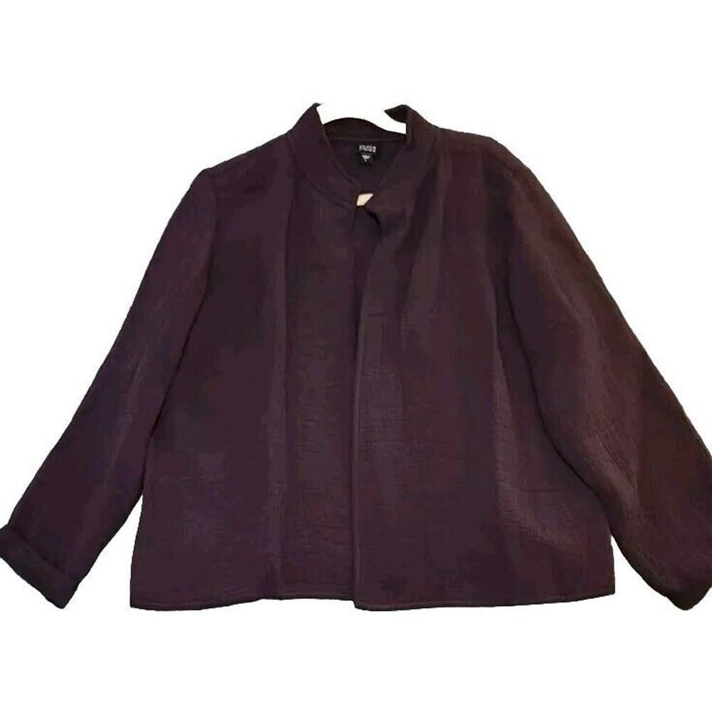 Eileen Fisher Jacket‎ Suit Coat Blazer Size Large Purple Eggplant Textured Silk